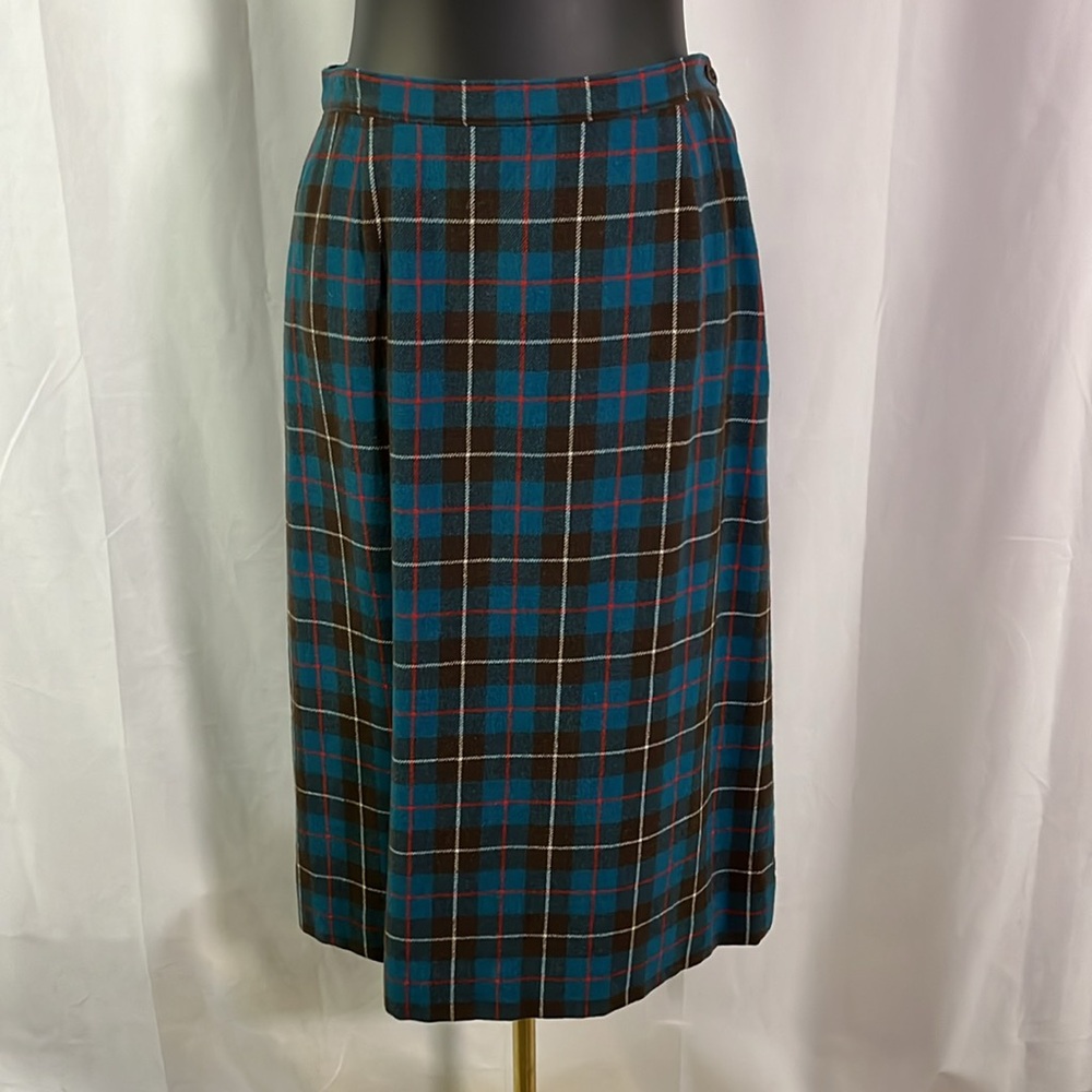 Vintage Pendleton Teal & Red Authentic Mac Kinnon Hunting Tartan Wool Midi Skirt